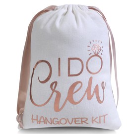 Cytdkve Rose Gold Foiled Wedding Favor Bags Bachelorette Party Hangover Kit Drawstring Bags for Bridesmaid Gifts (10 Pieces, White, 5 x 7 Inch）