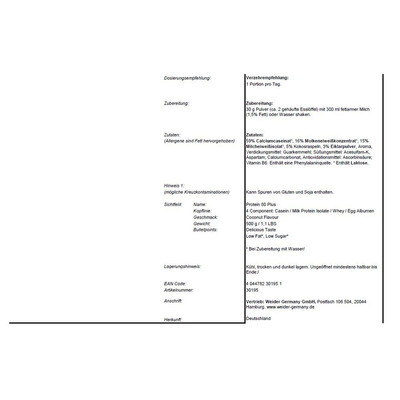 Weider Protein 80 Plus 2 x 500g Bags Pack of