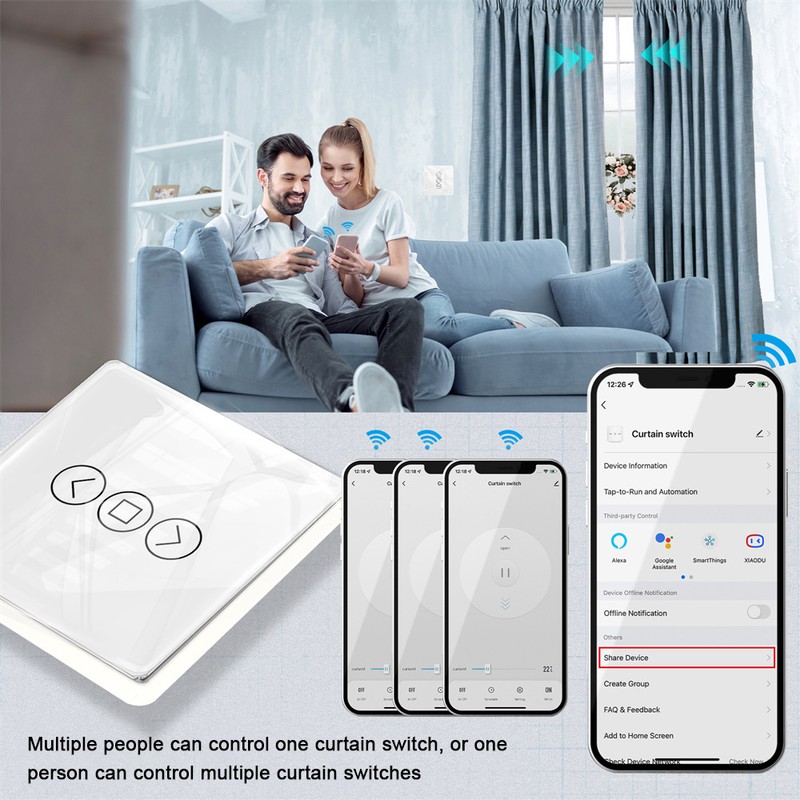 Tuya Wifi Intelligent Curtain Switch Arc Glass Touched Screen Curtain