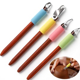4 Pack Pottery Carving Tool Set 5.9inch Sculpture Carving Scraper Tool Pottery Modelling Shape for Tea Cup Mug Vase Leather Hard Clay Cutters with Wooden Handle for Ceramic Sculpture Craft