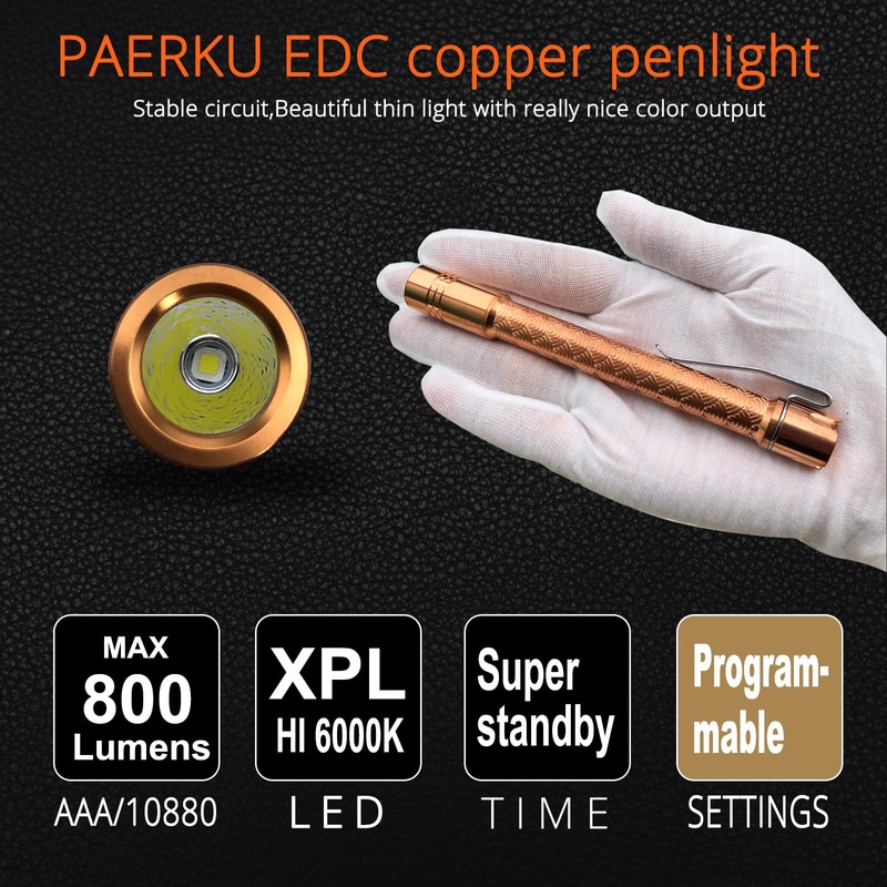 PAERKU Pineapple Mini Flashlight Penlight, 6000K XPL HI LED 10880/AAA