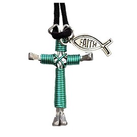 Show Me Country Turquoise Horseshoe Nail Cross Necklace w/Faith Fish Charm
