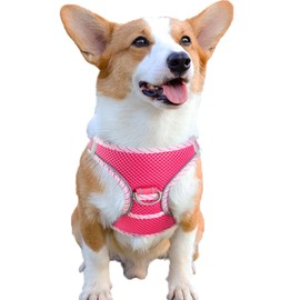 YUDOTE Step-in Reflective Harness Easy-on Easy-off 2-Layer Soft Mesh Vest with ID Tag Holder for Medium Dogs Daily Use,Hot Pink