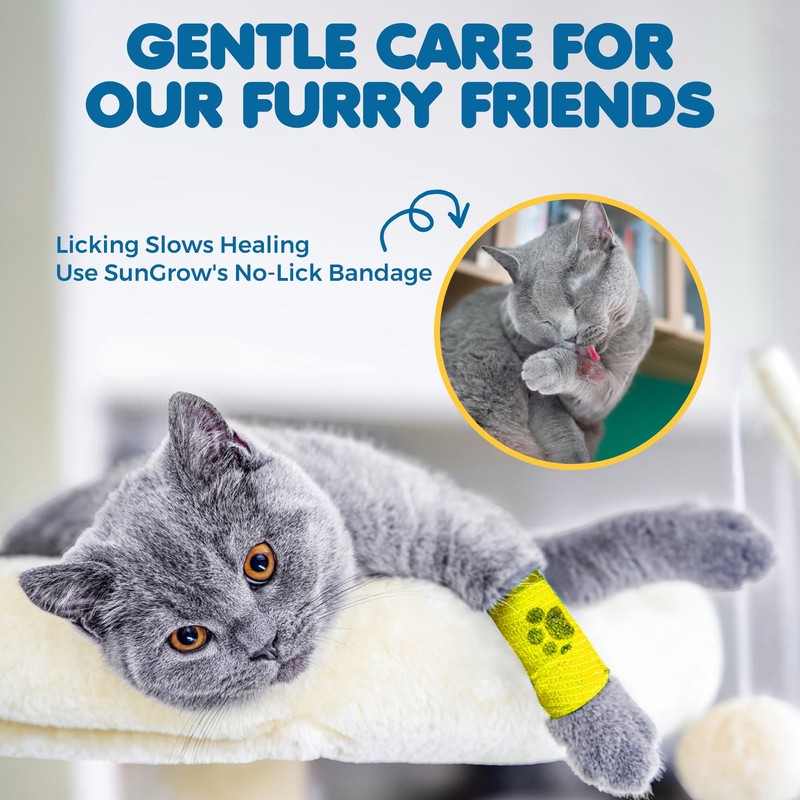 SunGrow Cat Self-Adhesive Bandage, Wound Care, Cuts, Post-Surgery, Hot Spots,