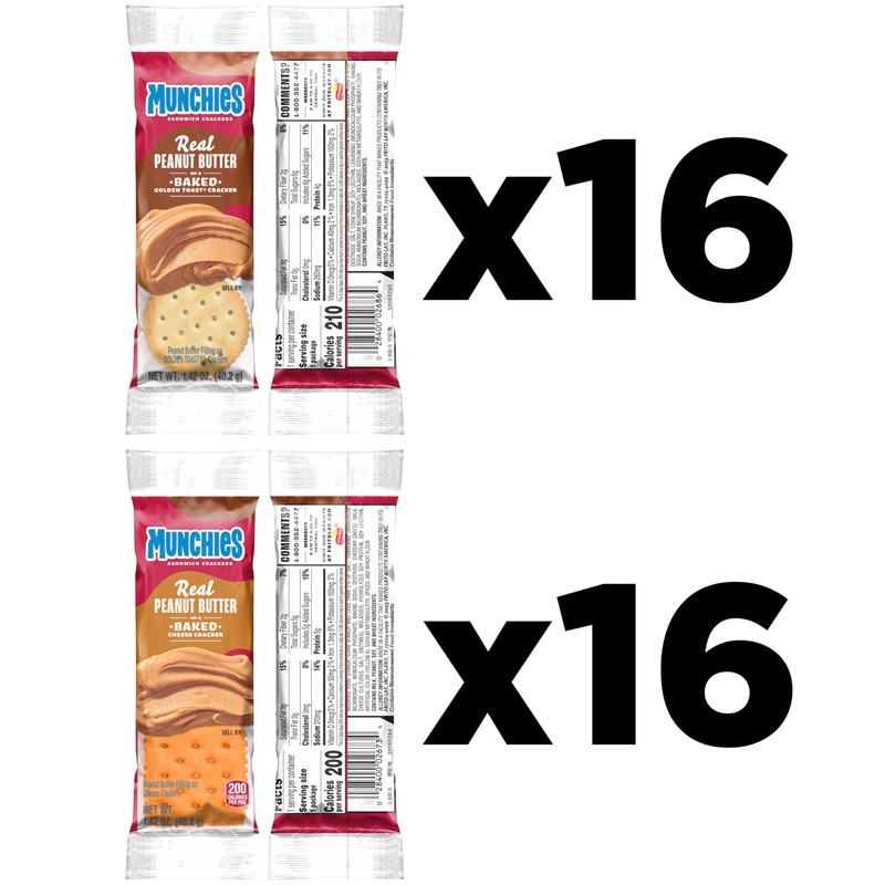 Munchies Sandwich Crackers, Assorted Peanut Butter Variety Pack (Pack of