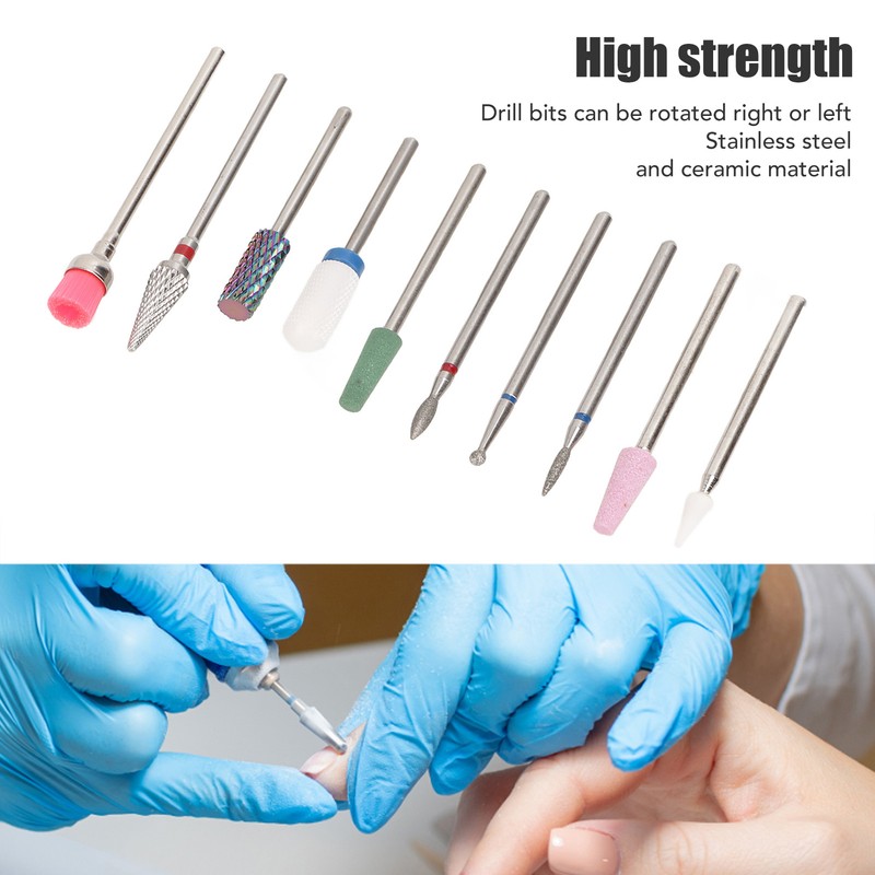 10 Pcs Nails Drill Bit Set Portable Remove Polishing Nail