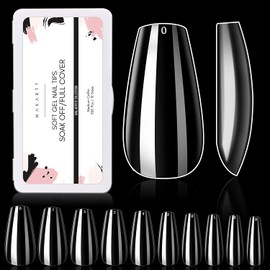 Makartt 500Pcs Soft Gel Nail Tips Medium Coffin Clear Full Cover Soak off Acrylic Nails Press on False Nail Tips for Professional and DIY Salon with Box 10 Sizes