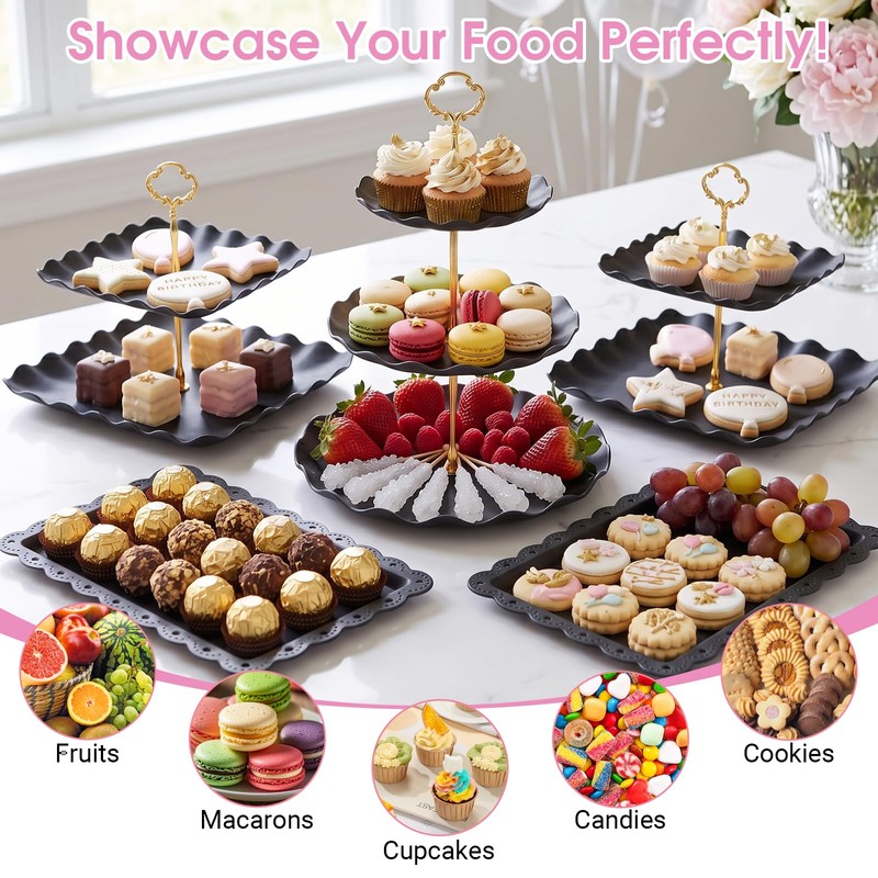 SWEETBLOOM 12-Pack Dessert Table Display Set Black
