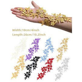 4 Pieces 10x5inch Long Patch Flower Vine with Leaf Iron on Patch Embroided Applique for Garment Curtain Pillow Blanket Trimming Shoes Jeans Clothing Embelishments (Gold)