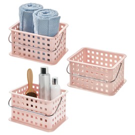 iDesign Plastic Handle-Portable Shower Caddy-Set of 3-Blush Basket