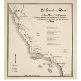 California Missions Map 1834 (1903) El Camino Real - Old Map Reprint - California Regional