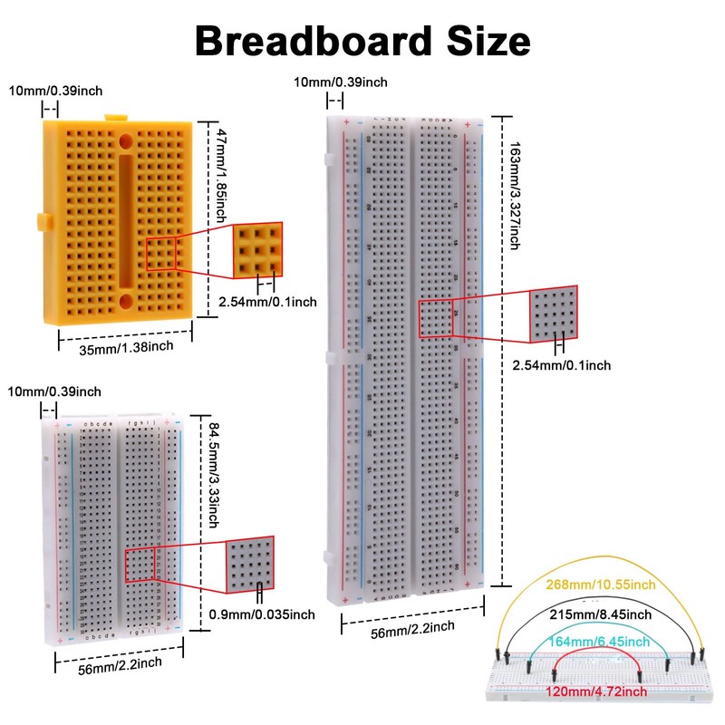 AYWHP 6 x Mini Breadboard Kit 170 Points (6 Colours)