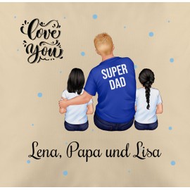 Cushion 50 x 50 cm - for Father's Day - Super Dad Two Children I Best Dad Gift Birthday - 50 x 50 cm - Beige Natural - Photo for Dad Cushion Father's Day Gift Name Decorative Cushion for 2 Children