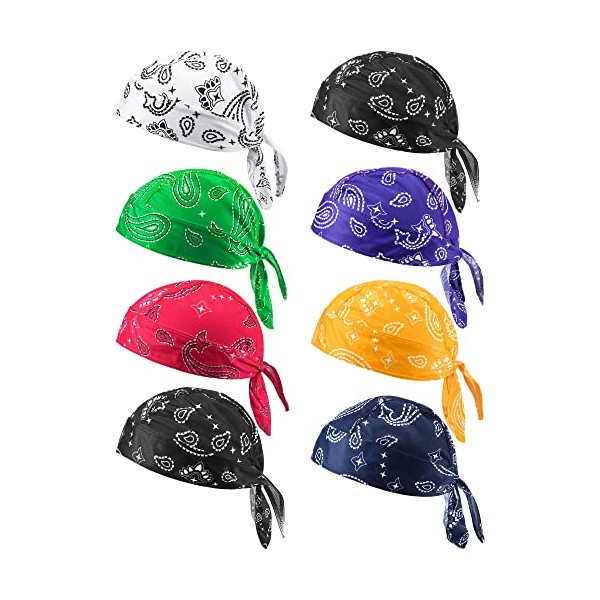 Foaincore 8 Pack Do Rag Skull Caps for Men Sweat