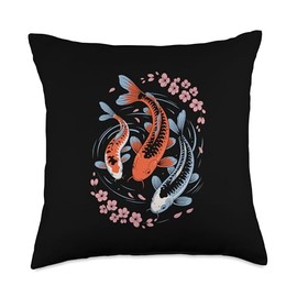 Koi Fish Japanese Carp Nishikigoi Sakura Cherry Blossom Throw Pillow