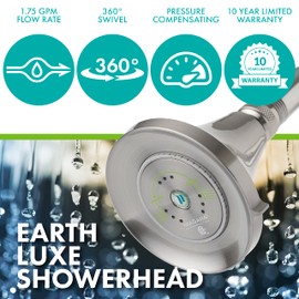 Niagara Conservation N3917BN Earth Luxe 3-Spray with 1.75 GPM 3.35-in. Wall Mount Adjustable Fixed Shower Head in Brushed Nickel, 1-Pack | Bathroom Shower Head Sprayer with Pressure Compensation