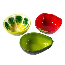 Set of 3 World Food Dip Bowls Stoneware Lime Tomato Avacado Serving Snack Dishes