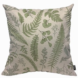 Mugod Floral Pattern in Vintage Style Cushion Cover Throw Pillow Covers Leaves and Herbs Botanical Illustration Boxwood Pillow Case for Men Women Decorative Home Sofa Chair Couch 45x45cm/18x18 Inch