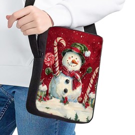 GIFTPUZZ Christmas Messenger Bag Crossbody Handbag Small Shoulder Purse Candy Snowman Wallet Travel Causal Bag Lightweight Clutch Organizer