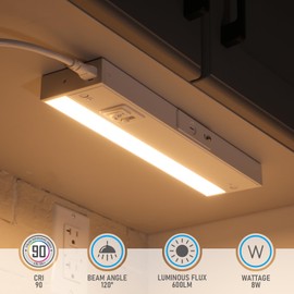 TORCHSTAR 12 Inch LED Under Cabinet Lighting 5CCT, 8W 600LM, Hardwired & Plug-in, 5 Color Selectable CRI90 120V ETL T24 Listed Dimmable Under Counter Lights for Kitchen, White Aluminum Housing, 4 Pack