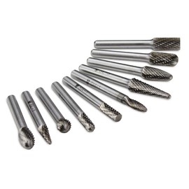 BHA Tungsten Carbide Burr Die Grinder Rotary Tool Bit Set for Metal Contouring and Deburring, Double Cut with 1/4” Shank - 10 Pieces