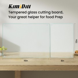 KimiDitt Tempered Glass Cutting Board,Set of Glass Cutting Board for Kitchen Counter,Clear Glass,with Non-Slip Feet, Scratch Resistant,Heat Resistant, 12x16&12x8 inch 2PCS,Easy to Clean