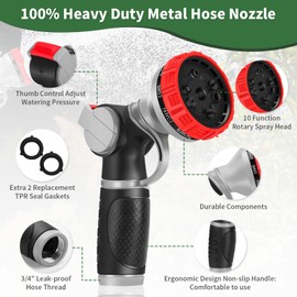 Hose Nozzle,Heavy Duty Metal Garden Hose Nozzles - 10 Spray Patterns Leak-Proof Hose Sprayer Nozzle with Thumb Control, High Pressure Water Hose Nozzle for Watering Plants, Car and Pet