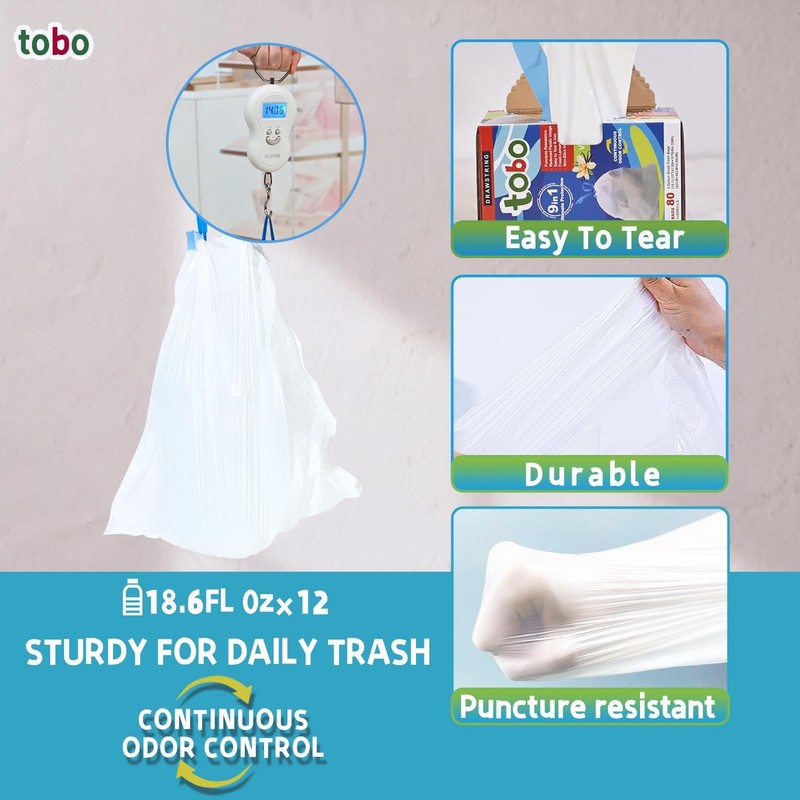 Tobo 4 Gallon Small Trash Bags with Vanilla OdorShield (160