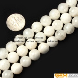 Gem-Inside 10MM Natural Stone Blue Rainbow Moonstone Gemstone Round Loose Beads for Jewelry Making 15"