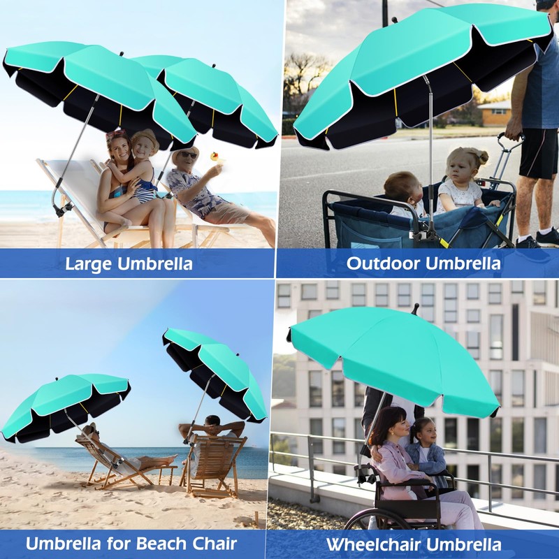 QTREE intelligence 48.8 inch Large Beach Umbrella with Clamp Sun