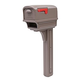 Gibraltar Mailboxes Gentry Large Capacity Double-Walled Plastic Mocha, All-In-One Mailbox & Post Combo Kit, GGC1M0000