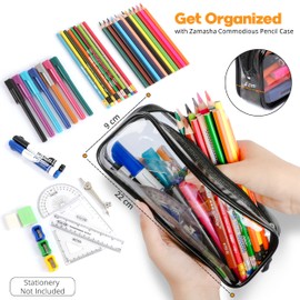 Zamasha Clear Pencil Case Black with Strong Zipper | 22x4x9 cm Stylish, Practical and Transparent Pencil Case | Versatile Storage for Stationery, Toiletries, Makeup, Travel & Office Supplies