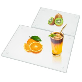 JAMBALAY Tempered Glass Cutting Boards for Kitchen Countertop, Clear Glass Cutting Board with Non Slip Feet, Set of 2(12"x16" & 8"x12" Clear Cutting Boards), Heat and Scratch Resistant, Shatterproof