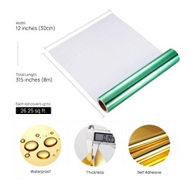 Stickyart 12"x315" Gold Large Mirror Sheets, Mirror Paper Self Adhesive, Non Glass, Flexible Mirror Roll, Plastic Mirror Sticker, Waterproof Peel and Stick Mirror Reflective Paper for DIY Wall Decor
