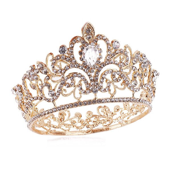 Corona para tarta de cristal de quinceañera, corona de princesa, tiara para mujeres y niñas, decoración para bodas, cumpleaños, baby shower, novia (dorado)