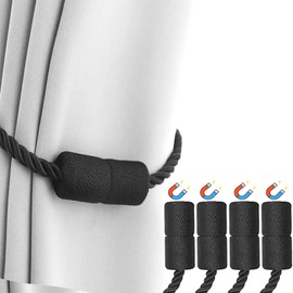 4 Pack Black Magnetic Curtain Tiebacks - Decorative Holdbacks for Wall Drapes, Curtains, Home & Outdoor Use - Elegant Curtain Pull Backs Rope Holders