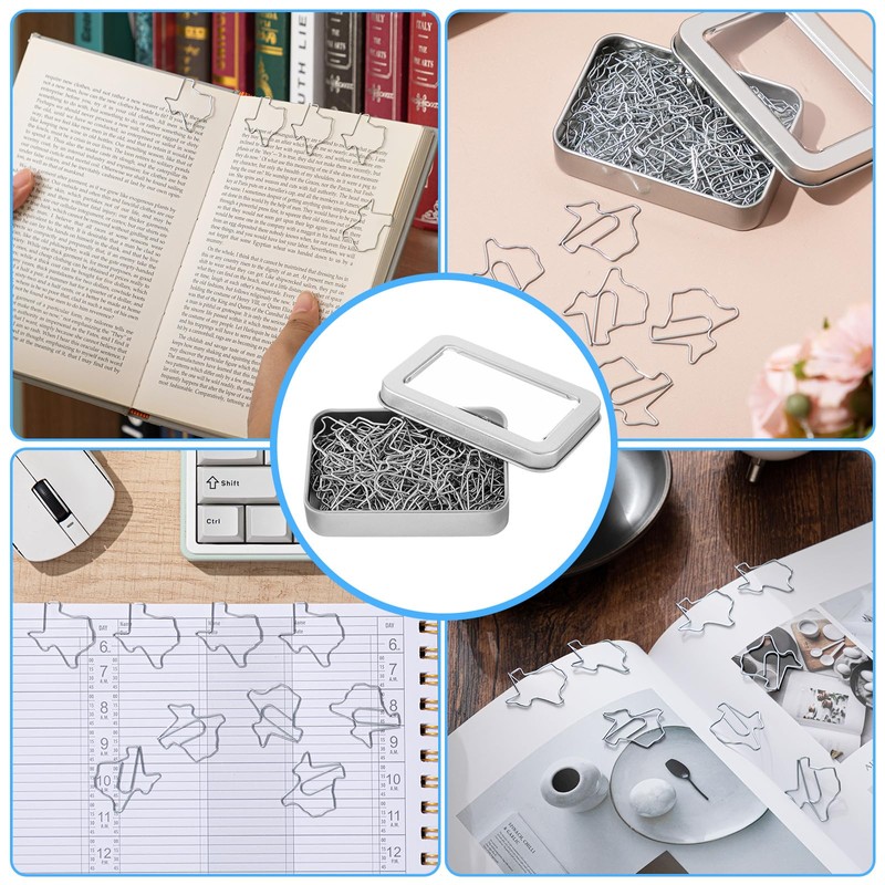 AmazingSpark 60 Pcs Texas State Shaped Paper Clips Silver Cute