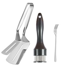 RJDJSDR Steak Shovel, Anti-scalding Double-Sided Shovel, Meat Tenderizer Tool Stainless Steel Needle Kitchen Gadgets for Meat, Stainless Steel Knife and Fork, Used for Steak, Bread, Hamburgers