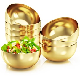 8 Pcs Gold Stainless Steel Mixing Bowl, 24 Oz Decor Salad Mixing Bowl, 5.9 In Metal Serving Bowl Reusable Prep Bowl, Kitchen Cooking Bowl for Soup Fruit Sauce Pasta Snack Noodle (700 ML)