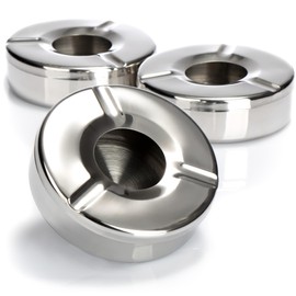 com-four® 3x Ashtray made of stainless steel - Wind ashtray with removable lid to protect against fly ash - Ø 11 cm (003 pieces - stainless steel)