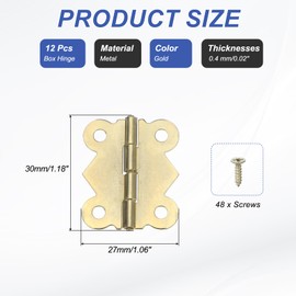 MECCANIXITY Jewelry Box Hinge 1.2x1.1 Inch, 180-degree Butterfly Hinges Jewelry Box Hardware with Screw for Cabinet Wooden Box Drawer Craft(Gold Tone, Pack of 12)