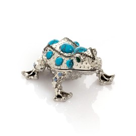 Keren Kopal Silver Frog with Turquoise Gemstones Trinket Box Decorated with Crystals Handcrafted