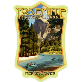 Die Cut Sticker Yosemite National Park, California, Merced River Rafting, Vinyl Sticker 3 to 6 inches, (Waterproof Decal for Cars, Water Bottles, Laptops, Coolers), Large