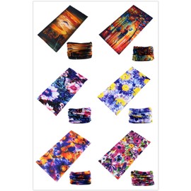 KINREE 6PCS Outdoor Magic Scarf, Elastic Headbands, Headscarves, Headwear, Mask (Oil Painting)