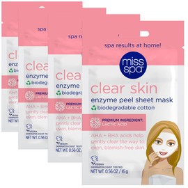 MISS SPA Face Mask Skin Care, Clear Skin Enzyme for Women, Exfoliating Sheet Mask for Acne, Blemish Free Skin, Biodegradable Cotton Sheet Mask, Dermatologist Tested, 4 Pack