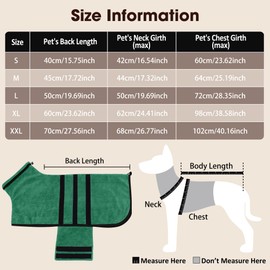 HezzLuv Bathrobe for Dogs, Microfibre Dog Bathrobe for Medium and Large Dogs, Bath Towel, Dog Towel, Quick Drying, Super Absorbent, for Dogs and Cats (Green, XXL)