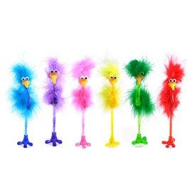 NUOBESTY 6 Pieces Feather Pen Ballpoint Pen with Suction Cup Holder Cartoon Ballpoint Pen Bouquet Shape Toy for Home School Office (Random Colour)
