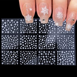White Snowflake Nail Art Stickers Decals Snowflake Nail Supplies 3D Self-Adhesive Glitter Snowflake Design Nail Slider Accessories Women Manicure Tips DIY Nail Acrylic 12 Sheets Christmas Decorations