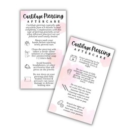 Cartilage Piercing Aftercare Card for Ear Care | 50 pk 2 x 3.5” on Solution Jewelry Saline Cleaner to Prevent Infection Bulk Kit for Clients Cleaning Instruction Cards