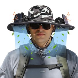 COLITT - Fishing Hat with Built in Fan.Sun Hat with Solar Powered Fans,USB Charging or Solar Power, Sun Protection Bucket hat for Outdoor Fishing Hiking Beach Activities forOutdoor Work.（Camouflage